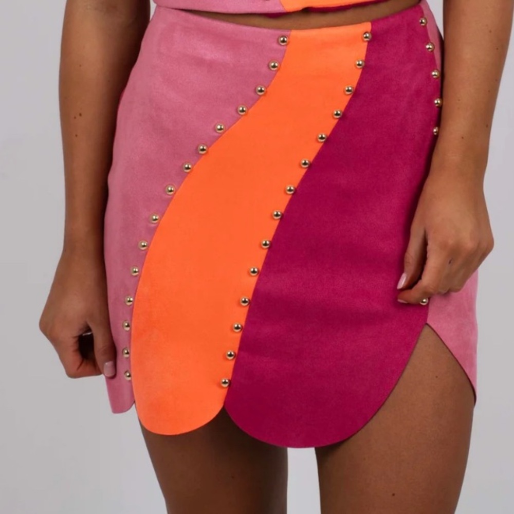 Colorblock Pink & Orange Mini Skirt